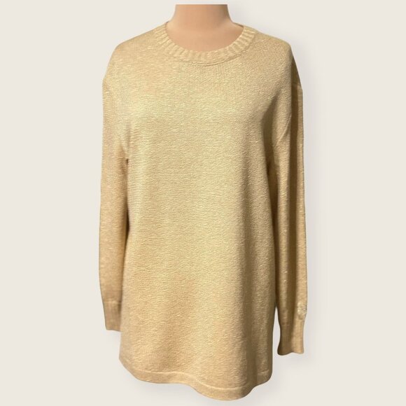 Vintage St John Sport Knit Sweater Small Gold Shimmer Women S Oversized EUC - Picture 1 of 7
